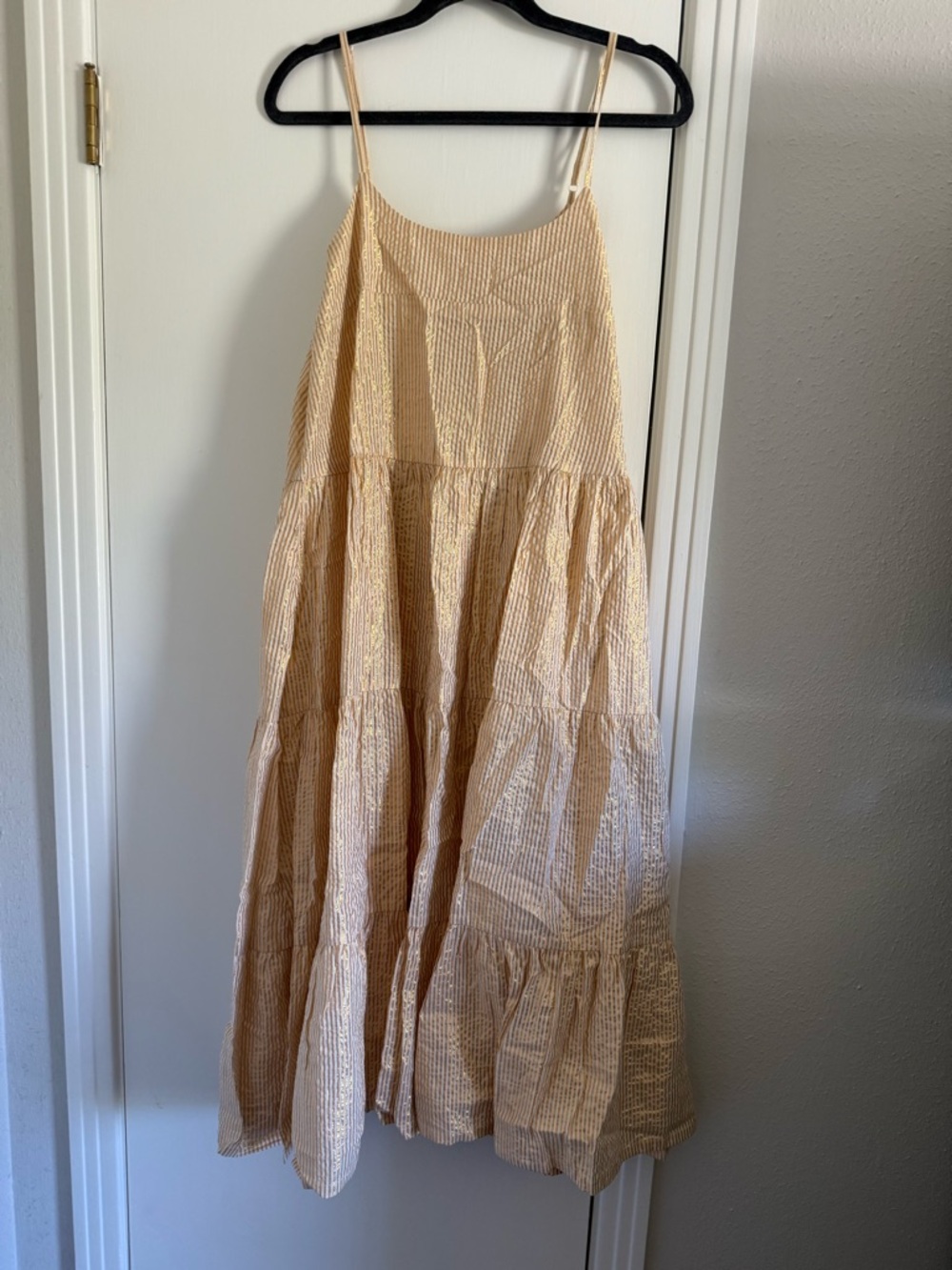 Light Tan Metallic Tiered Cotton Maxi Skirt